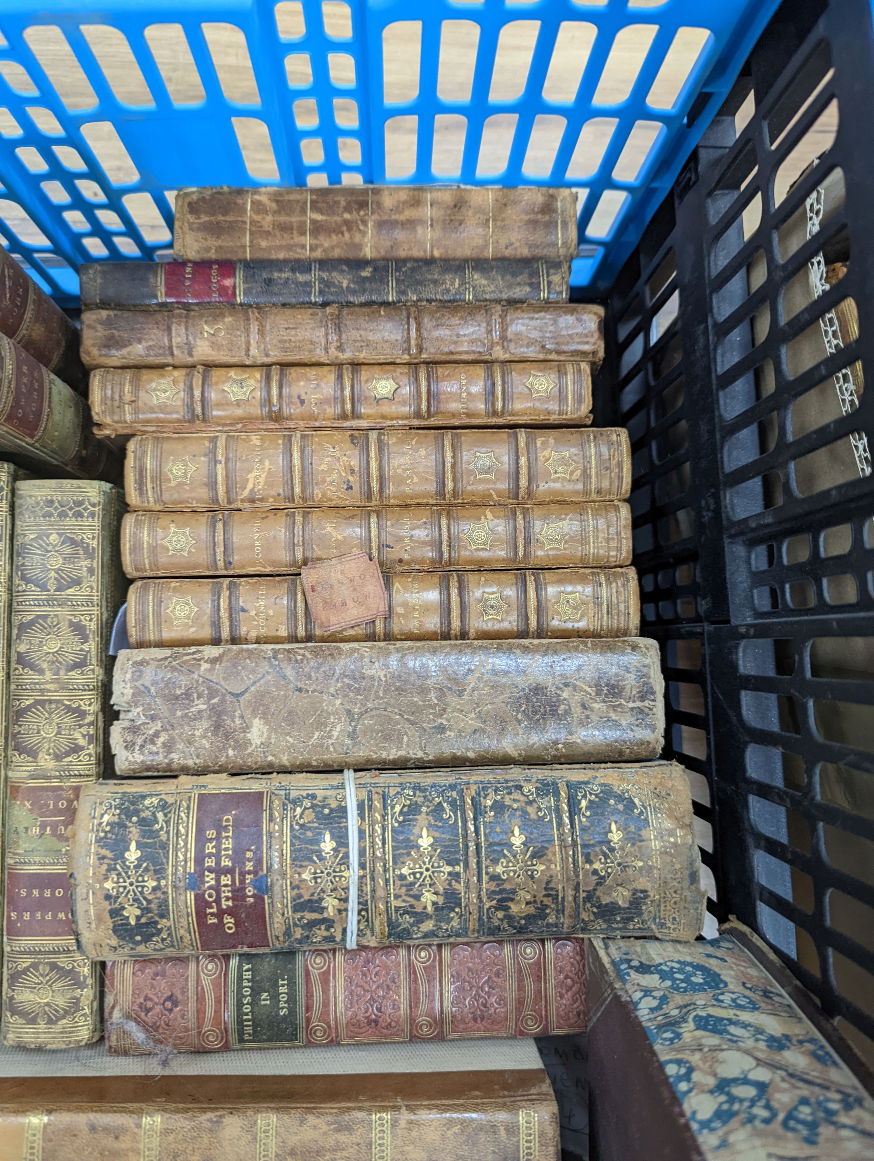 A quantity of leather bound books